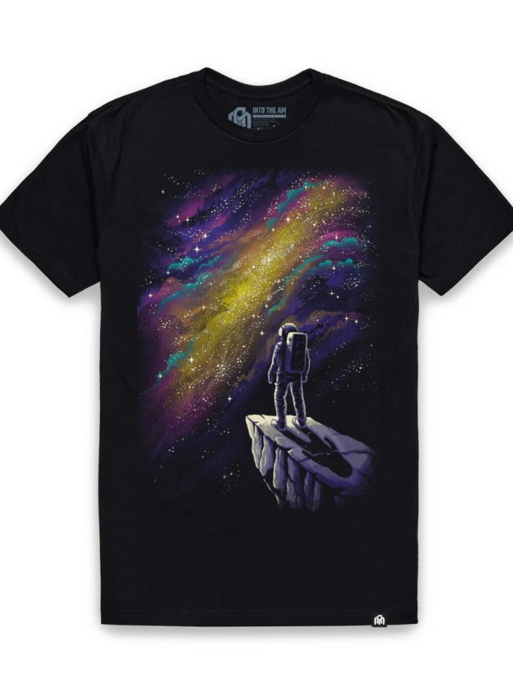 Black Astronaut Galaxy Graphic Tee Cosmic Cliff Stargazing Art Shirt